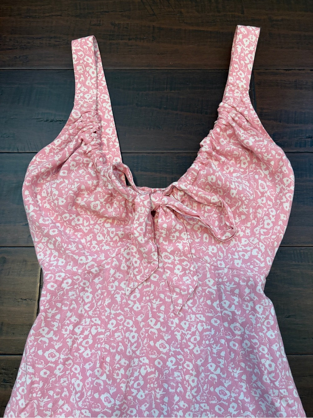 Abercrombie & Fitch Dusty Pink Tie-Front floral feminine dainty girly Midi Dress - Picture 3 of 8